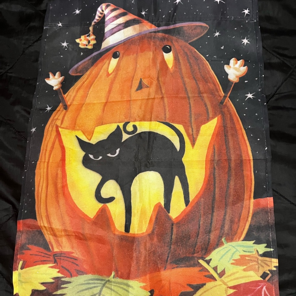 New Halloween Pumpkin and Cat garden flag